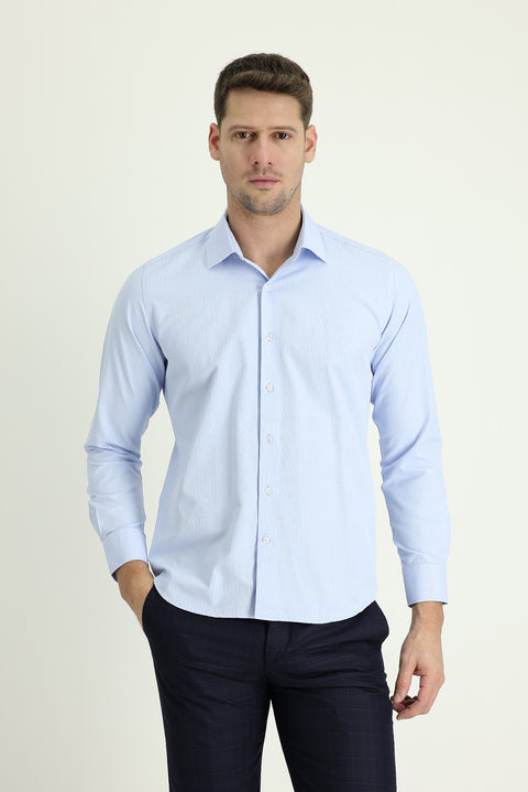 Light Blue Long Sleeve Slim Fit Classic Cotton Easy-Iron Shirt