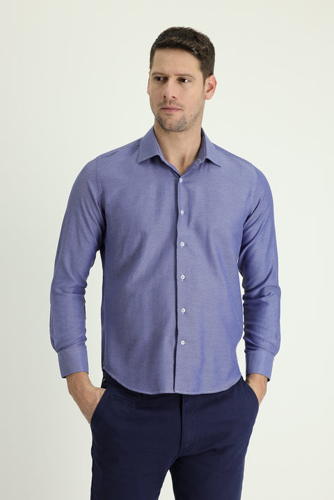 Dark Blue Long Sleeve Slim Fit Classic Cotton Easy-Iron Shirt