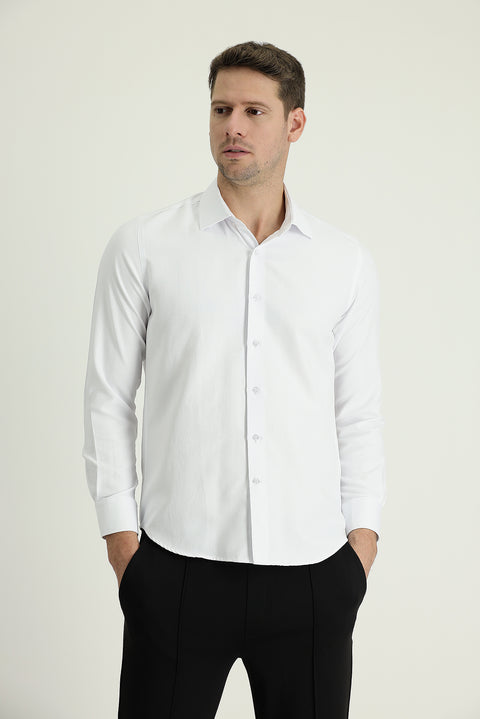 White Long Sleeve Slim Fit Classic Cotton Easy-Iron Shirt
