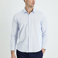 Light Blue Long Sleeve Slim Fit Narrow Cut Classic Patterned Cotton Easy-Iron Shirt