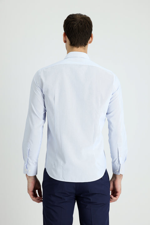 Light Blue Long Sleeve Slim Fit Narrow Cut Classic Patterned Cotton Easy-Iron Shirt