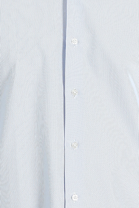 Light Blue Long Sleeve Slim Fit Narrow Cut Classic Patterned Cotton Easy-Iron Shirt