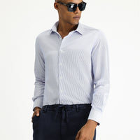 Dark Blue Long Sleeve Slim Fit Narrow Cut Classic Patterned Cotton Easy Iron Shirt