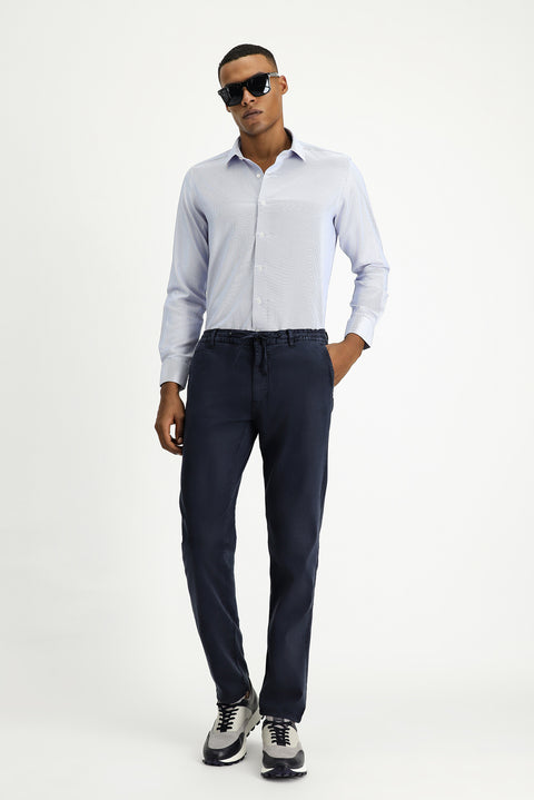 Dark Blue Long Sleeve Slim Fit Narrow Cut Classic Patterned Cotton Easy Iron Shirt