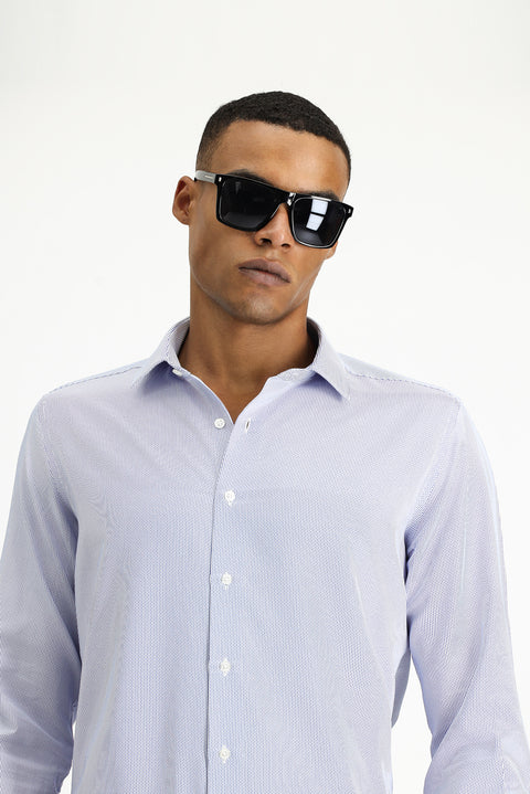 Dark Blue Long Sleeve Slim Fit Narrow Cut Classic Patterned Cotton Easy Iron Shirt