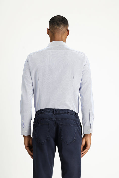 Dark Blue Long Sleeve Slim Fit Narrow Cut Classic Patterned Cotton Easy Iron Shirt