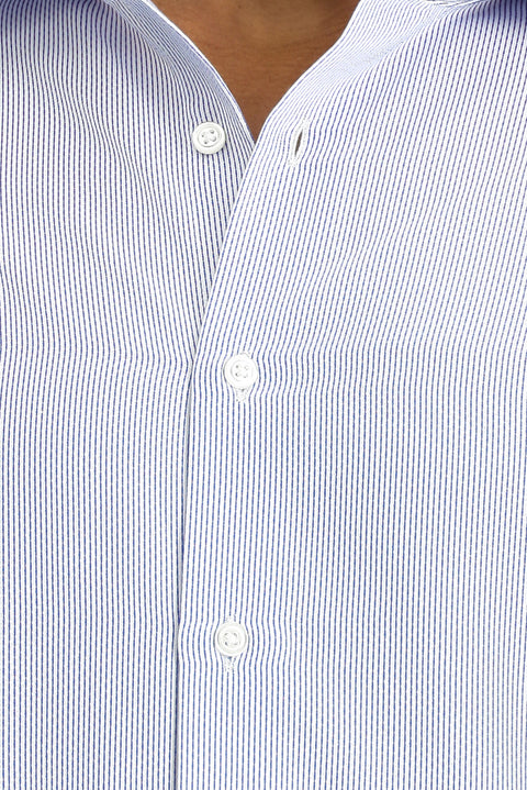 Dark Blue Long Sleeve Slim Fit Narrow Cut Classic Patterned Cotton Easy Iron Shirt