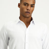White Long Sleeve Slim Fit Narrow Cut Classic Patterned Cotton Easy Iron Shirt