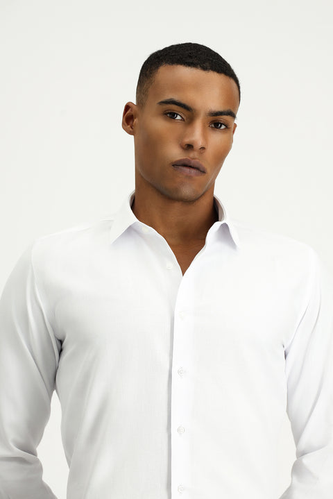 White Long Sleeve Slim Fit Narrow Cut Classic Patterned Cotton Easy Iron Shirt