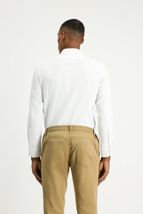 White Long Sleeve Slim Fit Narrow Cut Classic Patterned Cotton Easy Iron Shirt