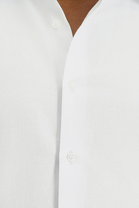 White Long Sleeve Slim Fit Narrow Cut Classic Patterned Cotton Easy Iron Shirt