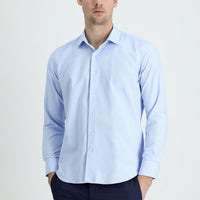 Light Blue Long Sleeve Slim Fit Narrow Cut Classic Patterned Cotton Easy Iron Shirt