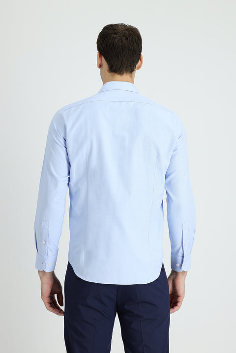Light Blue Long Sleeve Slim Fit Narrow Cut Classic Patterned Cotton Easy Iron Shirt