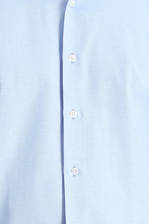 Light Blue Long Sleeve Slim Fit Narrow Cut Classic Patterned Cotton Easy Iron Shirt