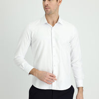 White Long Sleeve Slim Fit Narrow Cut Classic Patterned Cotton Easy Iron Shirt