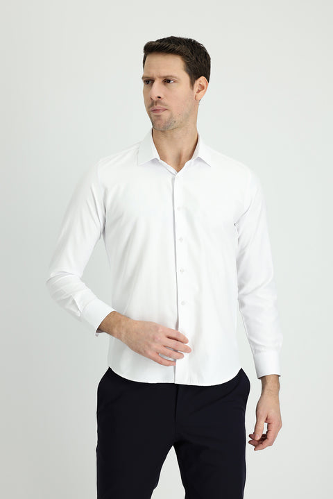White Long Sleeve Slim Fit Narrow Cut Classic Patterned Cotton Easy Iron Shirt