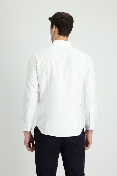 White Long Sleeve Slim Fit Narrow Cut Classic Patterned Cotton Easy Iron Shirt
