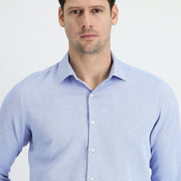 Dark Blue Long Sleeve Slim Fit Narrow Cut Classic Patterned Cotton Easy Iron Shirt