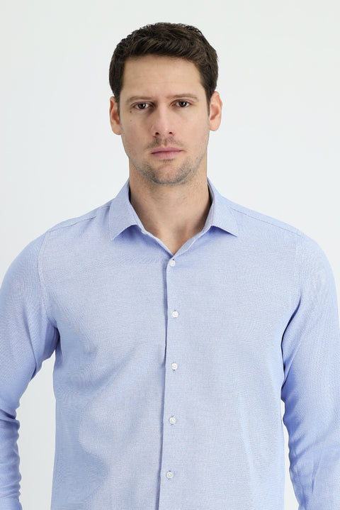 Dark Blue Long Sleeve Slim Fit Narrow Cut Classic Patterned Cotton Easy Iron Shirt