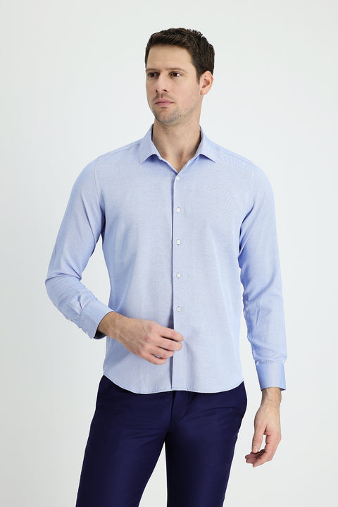 Dark Blue Long Sleeve Slim Fit Narrow Cut Classic Patterned Cotton Easy Iron Shirt