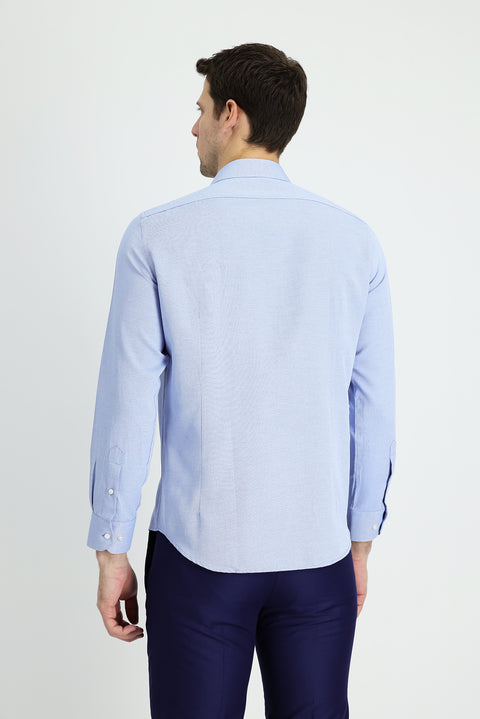 Dark Blue Long Sleeve Slim Fit Narrow Cut Classic Patterned Cotton Easy Iron Shirt