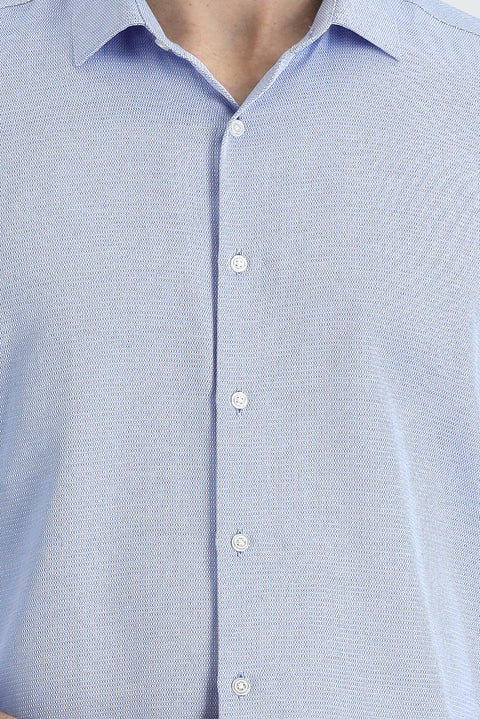 Dark Blue Long Sleeve Slim Fit Narrow Cut Classic Patterned Cotton Easy Iron Shirt