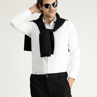 White Long Sleeve Slim Fit Narrow Cut Classic Patterned Cotton Easy Iron Shirt