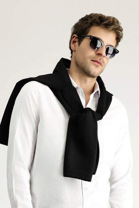 White Long Sleeve Slim Fit Narrow Cut Classic Patterned Cotton Easy Iron Shirt