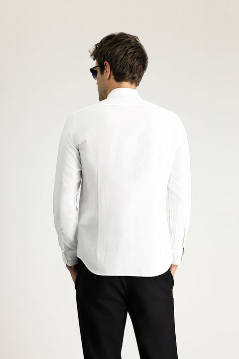 White Long Sleeve Slim Fit Narrow Cut Classic Patterned Cotton Easy Iron Shirt