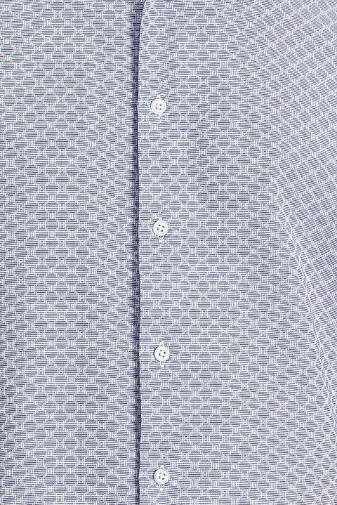 Medium Navy Long Sleeve Slim Fit Narrow Cut Classic Patterned Cotton Easy-Iron Shirt