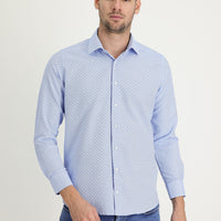 Light Blue Long Sleeve Slim Fit Narrow Cut Classic Patterned Cotton Easy Iron Shirt