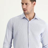 Light Blue Long Sleeve Slim Fit Narrow Cut Classic Patterned Cotton Easy Iron Shirt