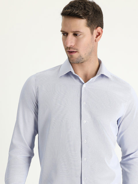 Light Blue Long Sleeve Slim Fit Narrow Cut Classic Patterned Cotton Easy Iron Shirt