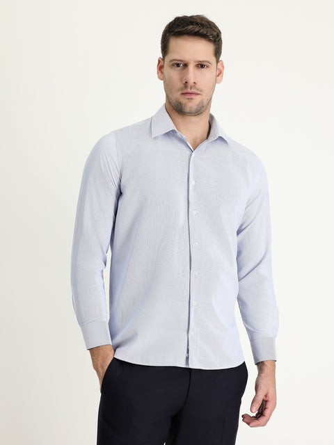 Light Blue Long Sleeve Slim Fit Narrow Cut Classic Patterned Cotton Easy Iron Shirt