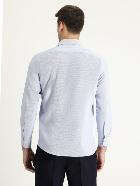 Light Blue Long Sleeve Slim Fit Narrow Cut Classic Patterned Cotton Easy Iron Shirt