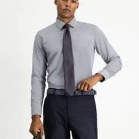 Medium Navy Long Sleeve Slim Fit Narrow Cut Classic Patterned Cotton Easy-Iron Shirt