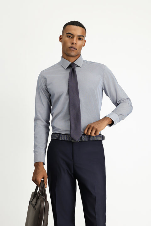 Medium Navy Long Sleeve Slim Fit Narrow Cut Classic Patterned Cotton Easy-Iron Shirt