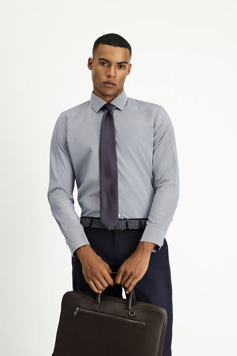 Medium Navy Long Sleeve Slim Fit Narrow Cut Classic Patterned Cotton Easy-Iron Shirt