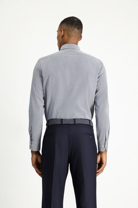 Medium Navy Long Sleeve Slim Fit Narrow Cut Classic Patterned Cotton Easy-Iron Shirt