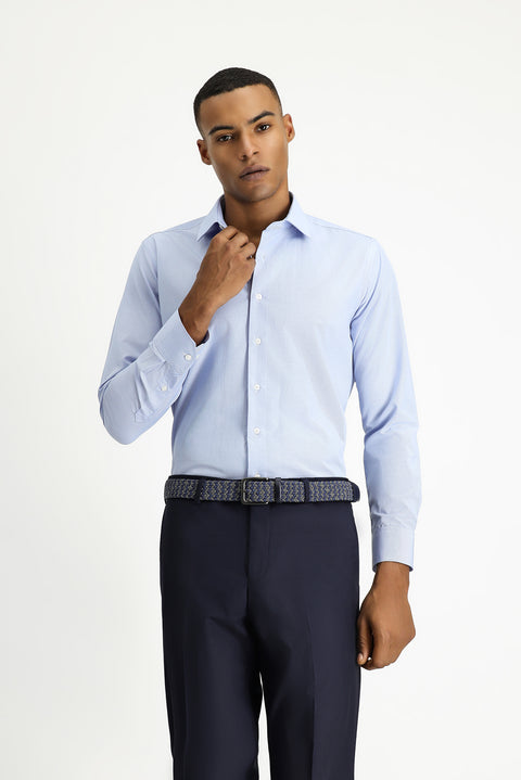 Light Blue Long Sleeve Slim Fit Narrow Cut Classic Patterned Cotton Easy Iron Shirt