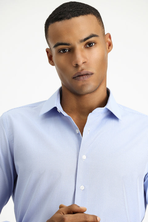Light Blue Long Sleeve Slim Fit Narrow Cut Classic Patterned Cotton Easy Iron Shirt
