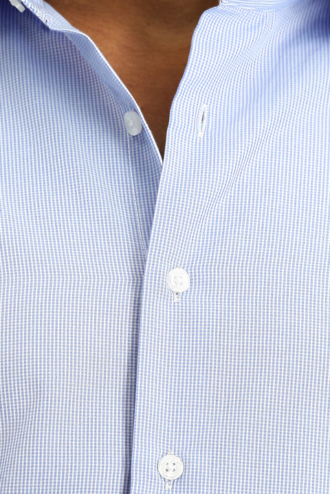 Light Blue Long Sleeve Slim Fit Narrow Cut Classic Patterned Cotton Easy Iron Shirt
