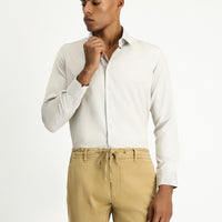 Light Grey Long Sleeve Slim Fit Narrow Cut Classic Patterned Cotton Easy Iron Shirt