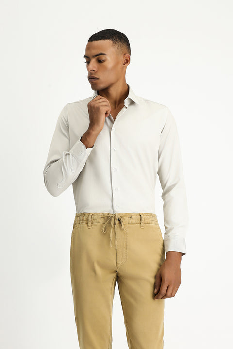 Light Grey Long Sleeve Slim Fit Narrow Cut Classic Patterned Cotton Easy Iron Shirt