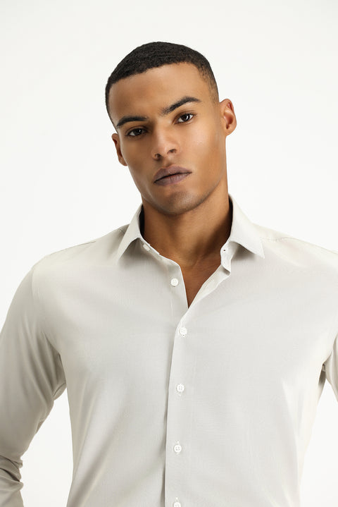 Light Grey Long Sleeve Slim Fit Narrow Cut Classic Patterned Cotton Easy Iron Shirt