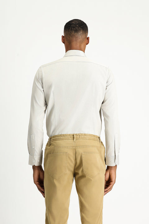 Light Grey Long Sleeve Slim Fit Narrow Cut Classic Patterned Cotton Easy Iron Shirt