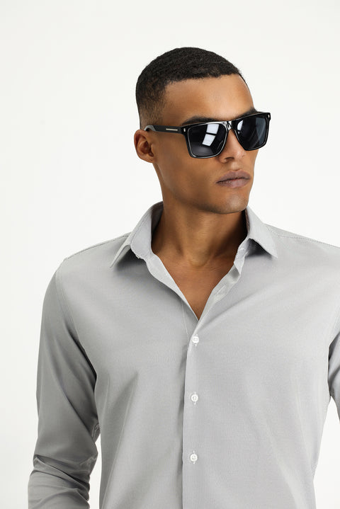 Dark Navy Long Sleeve Slim Fit Narrow Cut Classic Patterned Cotton Easy-Iron Shirt