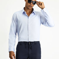 Light Blue Long Sleeve Slim Fit Narrow Cut Classic Patterned Cotton Easy Iron Shirt