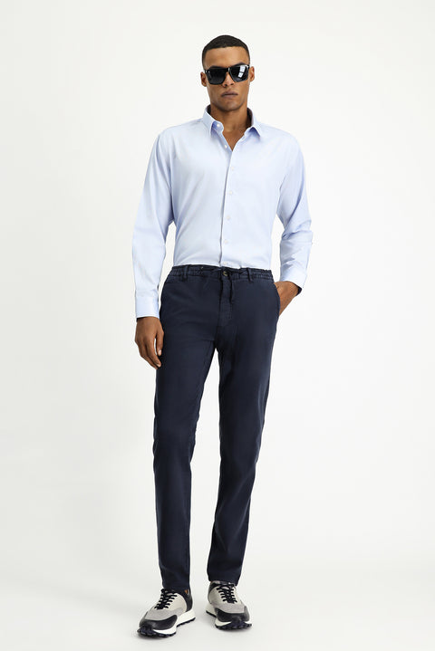 Light Blue Long Sleeve Slim Fit Narrow Cut Classic Patterned Cotton Easy Iron Shirt