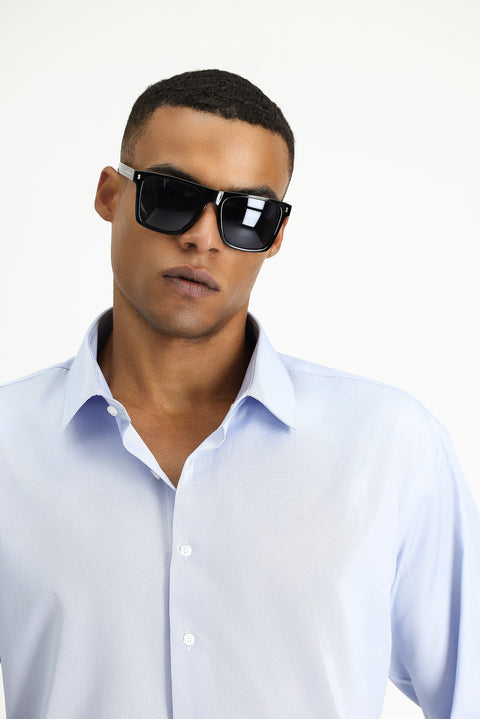 Light Blue Long Sleeve Slim Fit Narrow Cut Classic Patterned Cotton Easy Iron Shirt